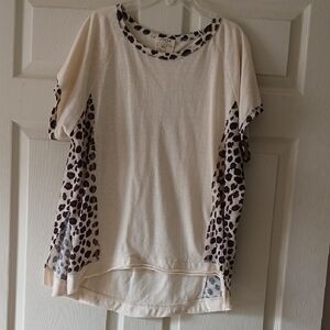 Umgee Cream Top with Leopard Print Accents